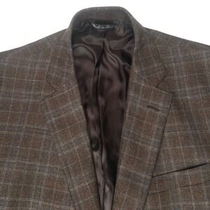 G. Manzoni Mens Brown Plaid 100% Wool Blazer Sport Coat Made in Italy Size 46R